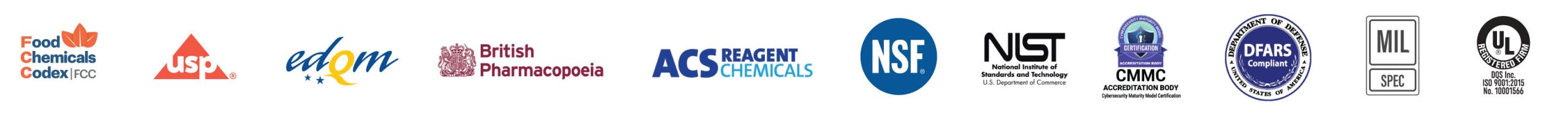 Noah Chemicals products exceed globally recognized compliance chemical regulatory grades for ACS, USPNF, FCC, NSF, EPA & more