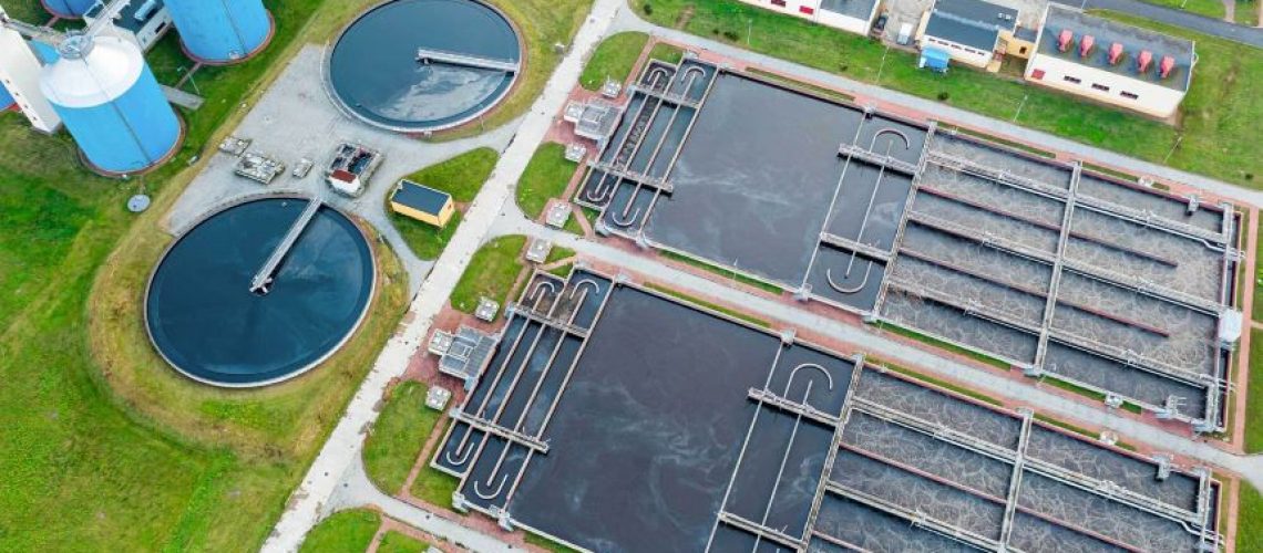 aerial photo of a water treatment facility