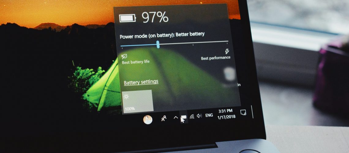 A laptop battery indicator at 97% charge, symbolizing advancements in energy storage enabled by high-purity Iron (III) Oxide for sustainable battery solutions